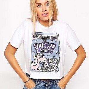 Unicorn Charms Sparkle Slightly Cropped Top Tee b14